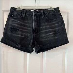 Distressed Black KanCan Jean Shorts